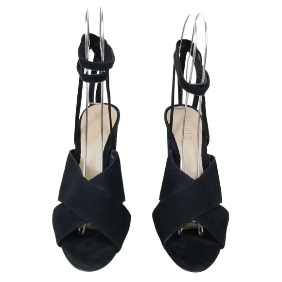 Schutz Damila Wraparound Tassel Suede Sandals Black Sz 8.5