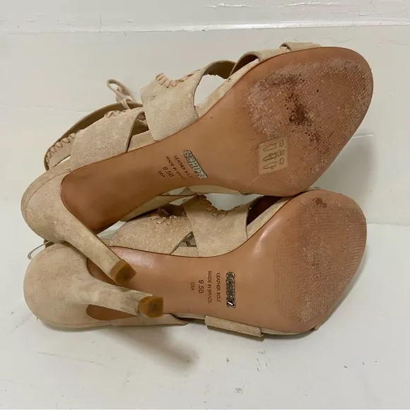 Schutz Lenna Heel Tanino II Suede High Heel Lace Up Sandals Size 9.5B Tan $220