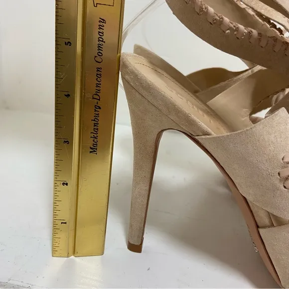 Schutz Lenna Heel Tanino II Suede High Heel Lace Up Sandals Size 9.5B Tan $220