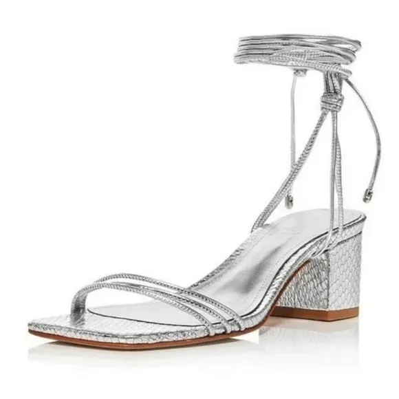 Schutz Thea Block Leather Ankle Wrap Dress Sandals