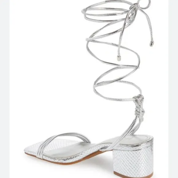 Schutz Thea Block Leather Ankle Wrap Dress Sandals