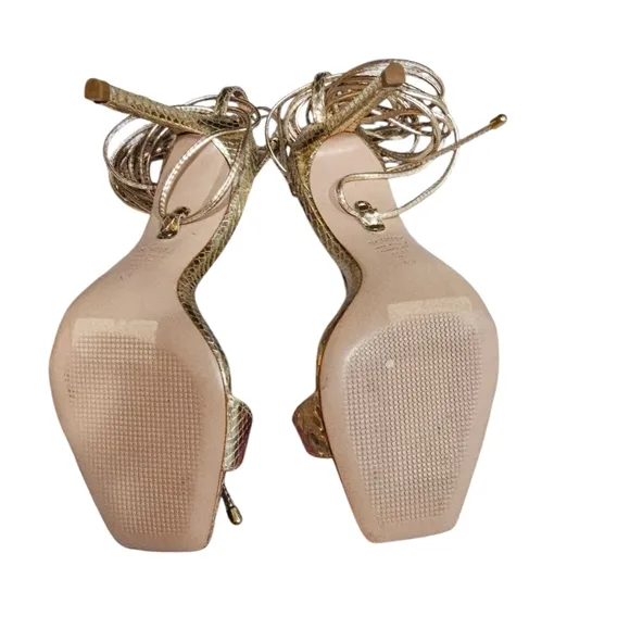 Schutz Vikki Metallic Snake-Embossed Sandals NWOT SZ 6.5