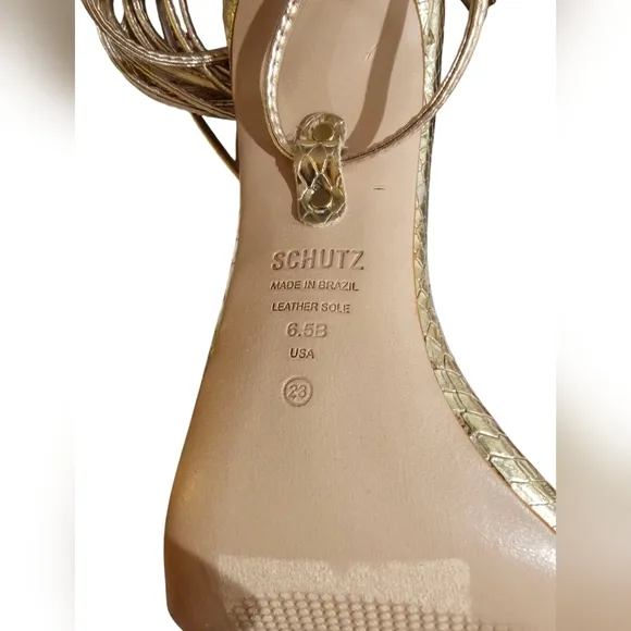 Schutz Vikki Metallic Snake-Embossed Sandals NWOT SZ 6.5