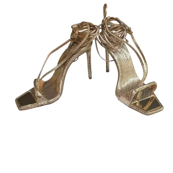 Schutz Vikki Metallic Snake-Embossed Sandals NWOT SZ 6.5