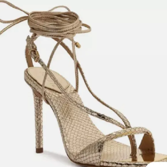 Schutz Vikki Metallic Snake-Embossed Sandals NWOT SZ 6.5