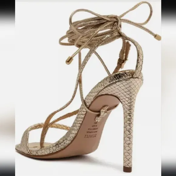 Schutz Vikki Metallic Snake-Embossed Sandals NWOT SZ 6.5