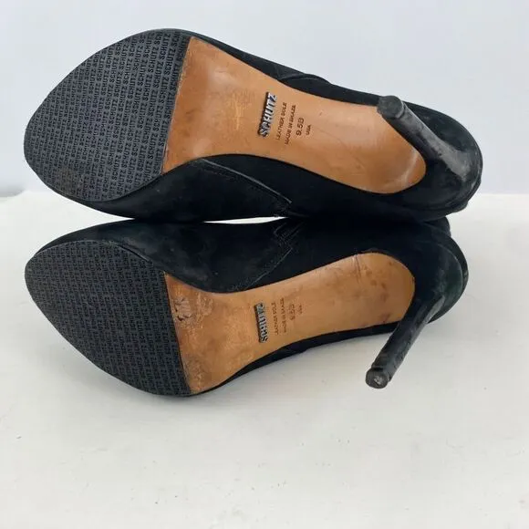 Schutz Womens Boots Platform Black Suede Leather High Heels Size 9.5B