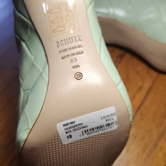 Schutz x Bala Maryana Limited Edition Crocodile-Embossed Sage Leather Boots RARE