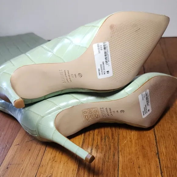Schutz x Bala Maryana Limited Edition Crocodile-Embossed Sage Leather Boots RARE