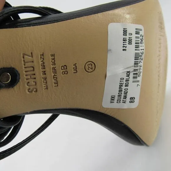 SCHUTZ Vikki Ankle Tie High Heel Sandals in Black SZ 8