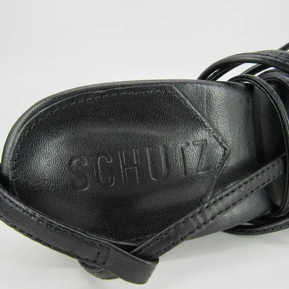 SCHUTZ Vikki Ankle Tie High Heel Sandals in Black SZ 8