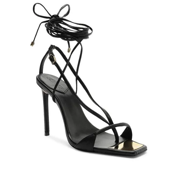 SCHUTZ Vikki Ankle Tie High Heel Sandals in Black SZ 8