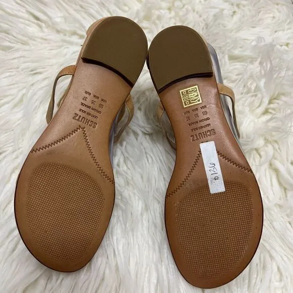 Schutz Womens Flat Sandals Ankle Strap Leather Strappy Thong Casual Gold Size 6B