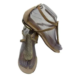 Schutz Womens Flat Sandals Ankle Strap Leather Strappy Thong Casual Gold Size 6B