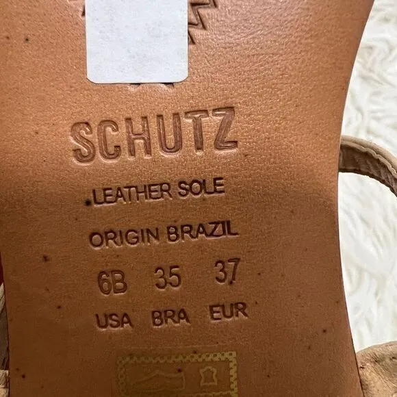 Schutz Womens Flat Sandals Ankle Strap Leather Strappy Thong Casual Gold Size 6B