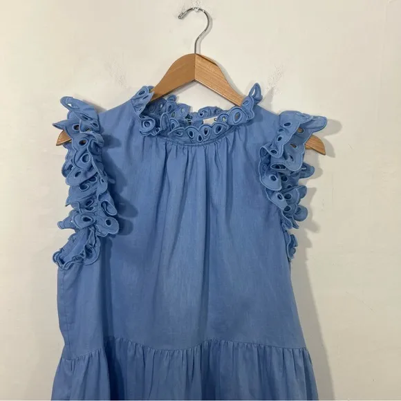 Sea Tiered Waverly Flutter Sleeves Ruffle Trim Carolina Blue Dress Size 8