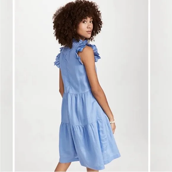 Sea Tiered Waverly Flutter Sleeves Ruffle Trim Carolina Blue Dress Size 8