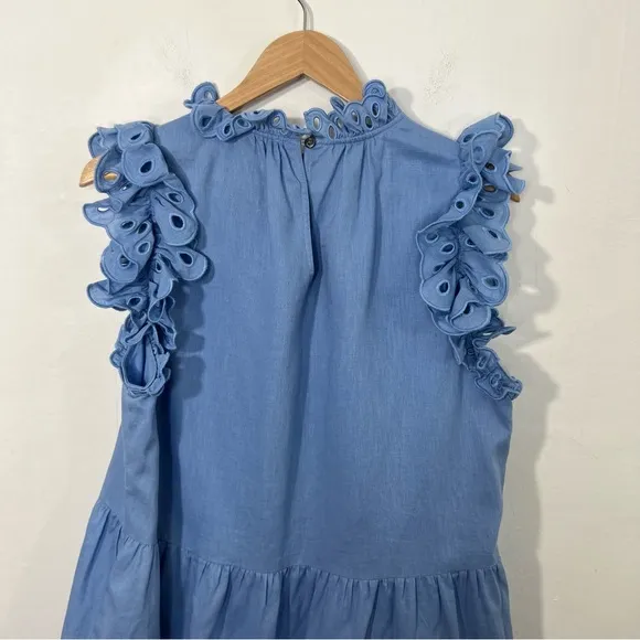 Sea Tiered Waverly Flutter Sleeves Ruffle Trim Carolina Blue Dress Size 8