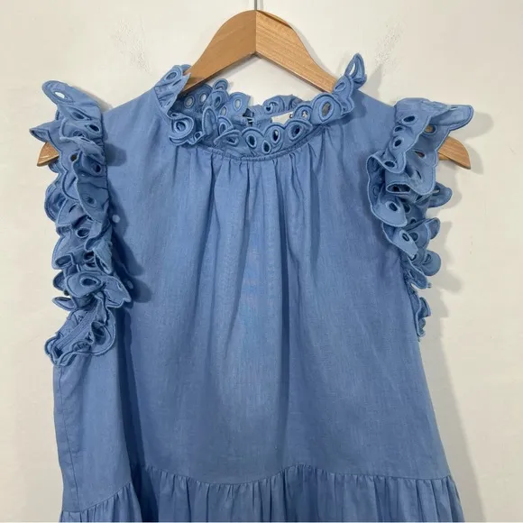 Sea Tiered Waverly Flutter Sleeves Ruffle Trim Carolina Blue Dress Size 8