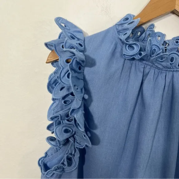 Sea Tiered Waverly Flutter Sleeves Ruffle Trim Carolina Blue Dress Size 8