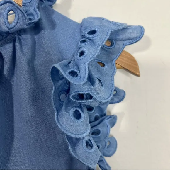 Sea Tiered Waverly Flutter Sleeves Ruffle Trim Carolina Blue Dress Size 8