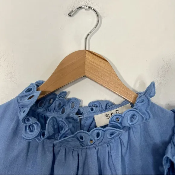 Sea Tiered Waverly Flutter Sleeves Ruffle Trim Carolina Blue Dress Size 8