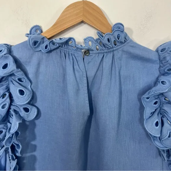 Sea Tiered Waverly Flutter Sleeves Ruffle Trim Carolina Blue Dress Size 8