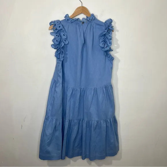 Sea Tiered Waverly Flutter Sleeves Ruffle Trim Carolina Blue Dress Size 8