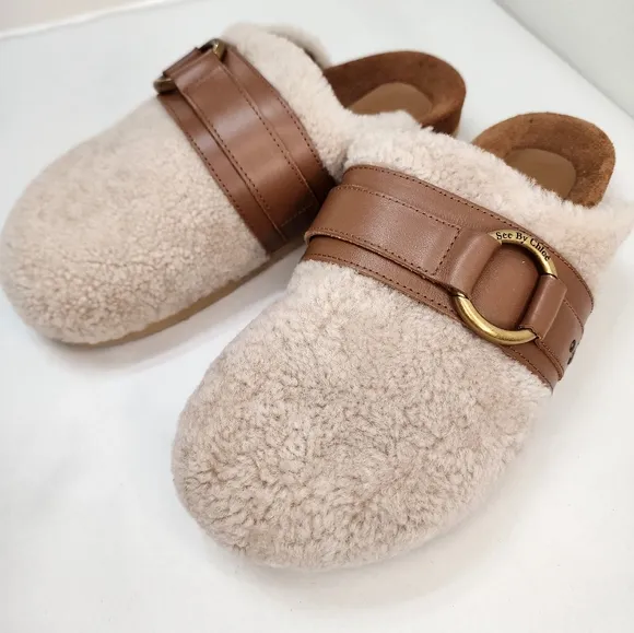 See by Chloé Beige Sherpa Gema Loafers Size  37 (US 6.5)