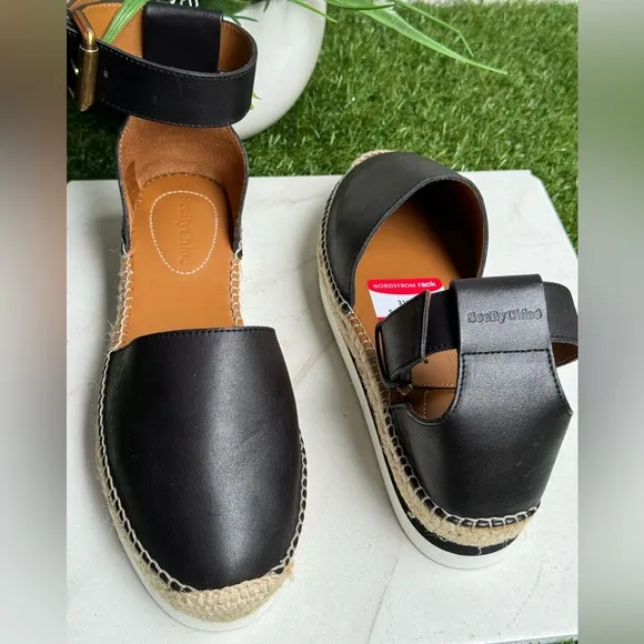 SEE BY CHLOE Glyn leather Espadrille Sandals $280 size 37 US 6.5