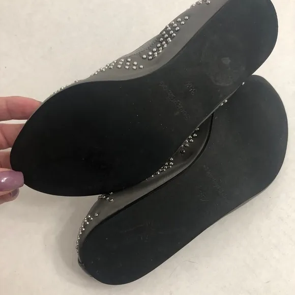 See by Chloe Gray Leather Studded Ballet Flats