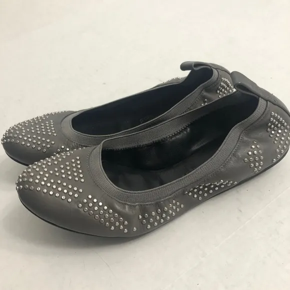 See by Chloe Gray Leather Studded Ballet Flats