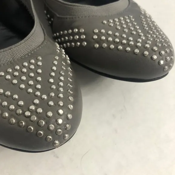 See by Chloe Gray Leather Studded Ballet Flats