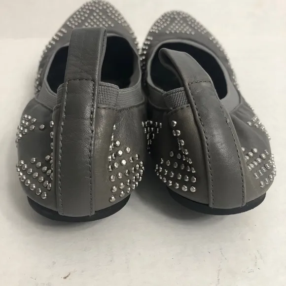 See by Chloe Gray Leather Studded Ballet Flats