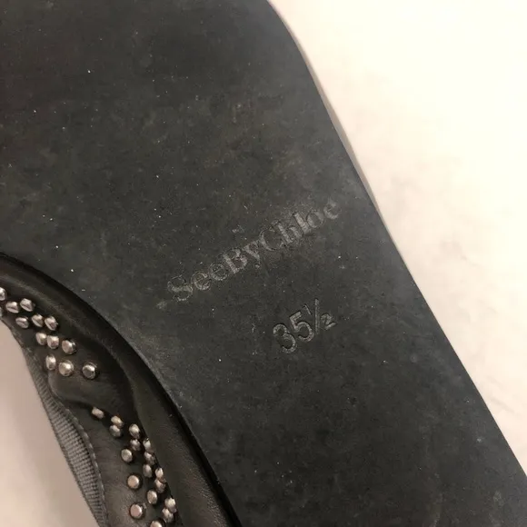 See by Chloe Gray Leather Studded Ballet Flats