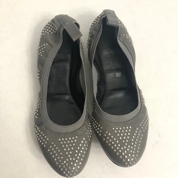 See by Chloe Gray Leather Studded Ballet Flats