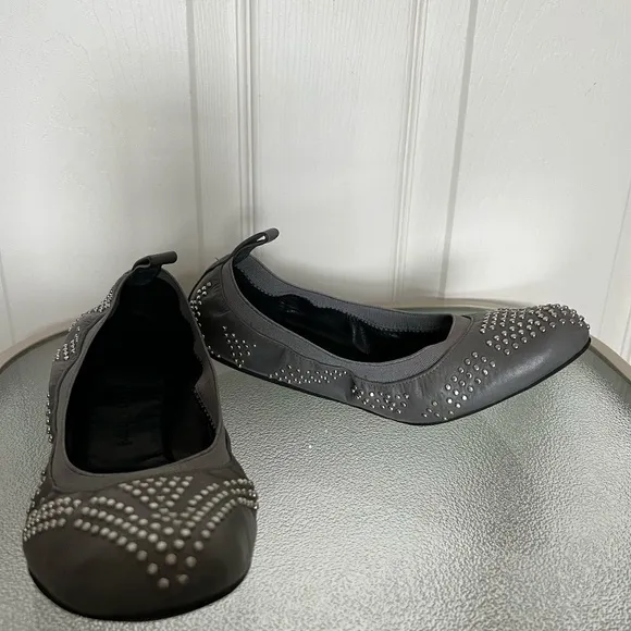 See By Chloe Gray Studded Leather Ballet Flats Size 6.5