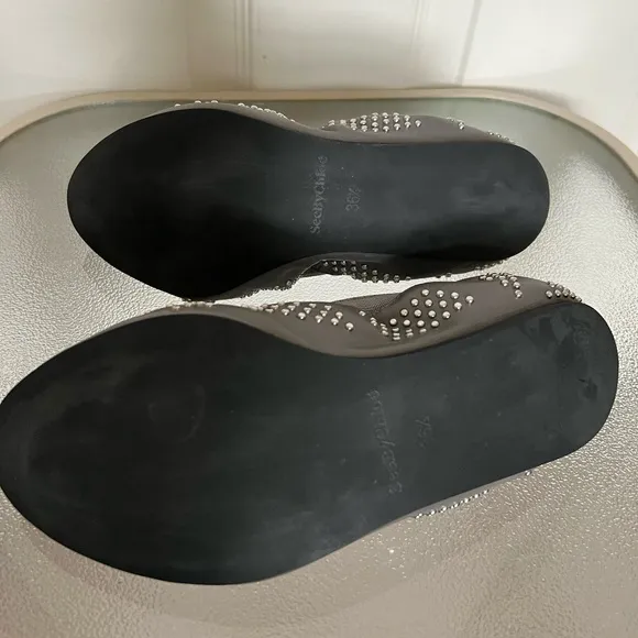 See By Chloe Gray Studded Leather Ballet Flats Size 6.5