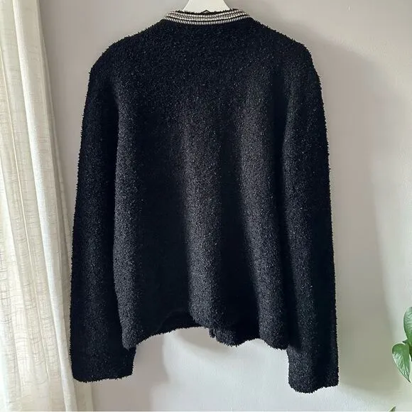 SELF-PORTRAIT Black Tape Knit Crystal-Embellished Bouclé Cardigan
