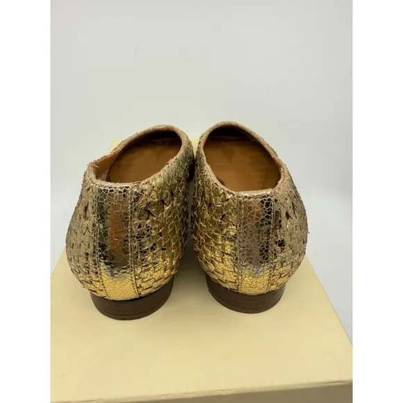 Sezane Womens Gold Anya Low Leather Woven Flats Size 38 French Classic Chic