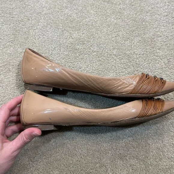 Sigerson Morrison Leather Flats Patent Ballet Tan Brown Women Size 9.5