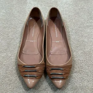 Sigerson Morrison Leather Flats Patent Ballet Tan Brown Women Size 9.5
