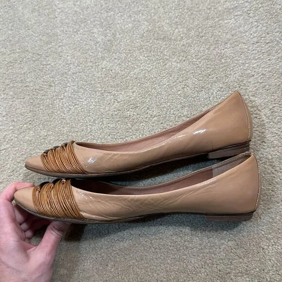 Sigerson Morrison Leather Flats Patent Ballet Tan Brown Women Size 9.5