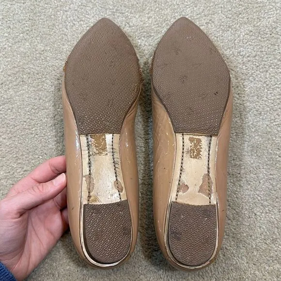 Sigerson Morrison Leather Flats Patent Ballet Tan Brown Women Size 9.5