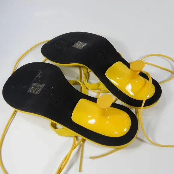 SIMON MILLER Beep Ankle Wrap Thong Sandals Size 6 Citron Kitten Heel NEW $465
