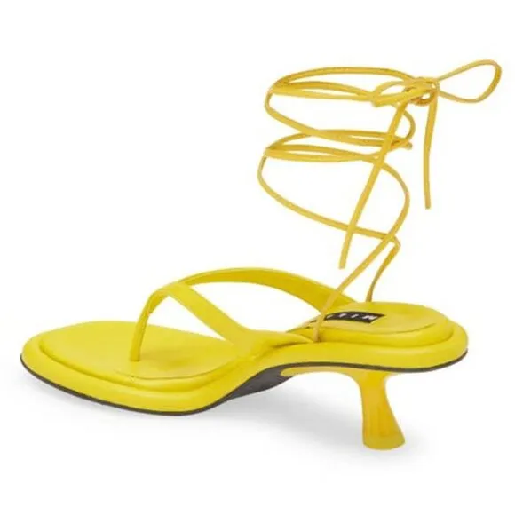 SIMON MILLER Beep Ankle Wrap Thong Sandals Size 6 Citron Kitten Heel NEW $465