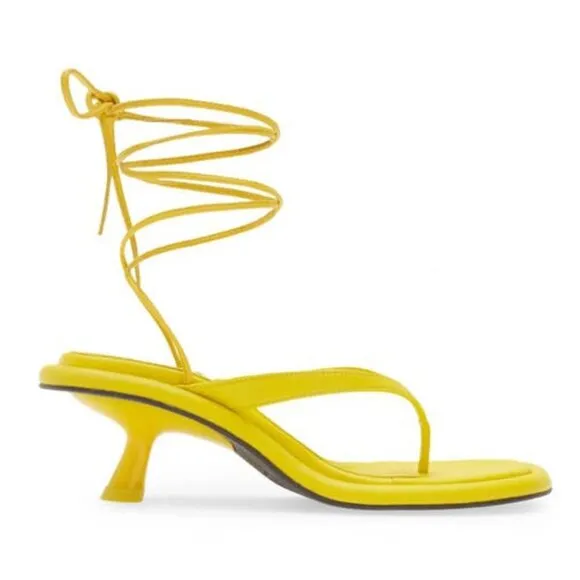 SIMON MILLER Beep Ankle Wrap Thong Sandals Size 6 Citron Kitten Heel NEW $465