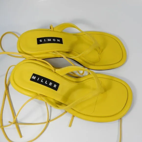 SIMON MILLER Beep Ankle Wrap Thong Sandals Size 6 Citron Kitten Heel NEW $465