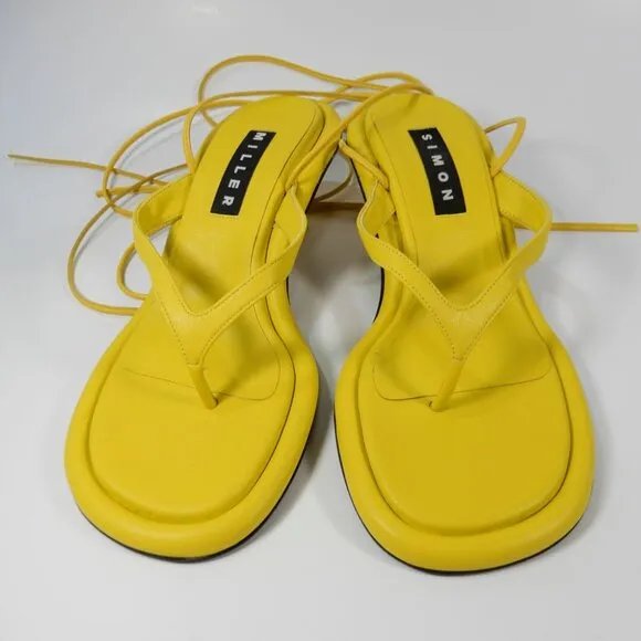 SIMON MILLER Beep Ankle Wrap Thong Sandals Size 6 Citron Kitten Heel NEW $465