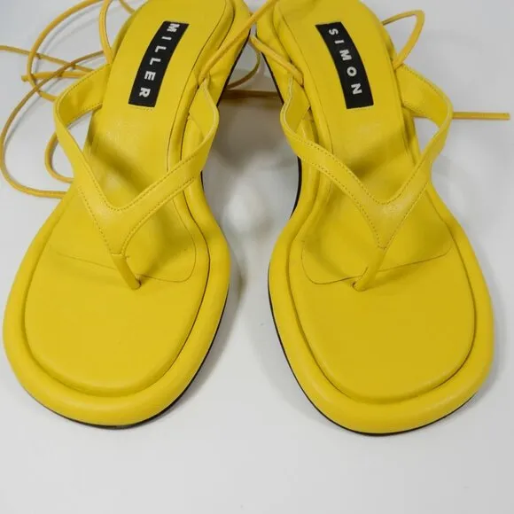 SIMON MILLER Beep Ankle Wrap Thong Sandals Size 6 Citron Kitten Heel NEW $465